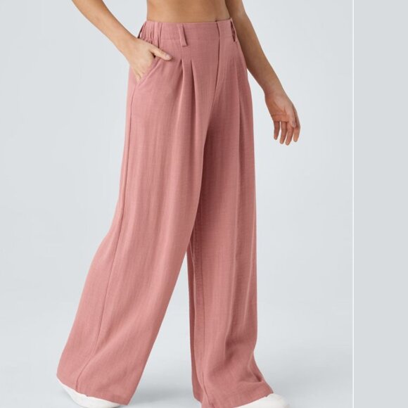 Halara High Waisted Pocket Wide Leg Flowy Solid Palazzo Casual Linen Feel Pants - Picture 13 of 16